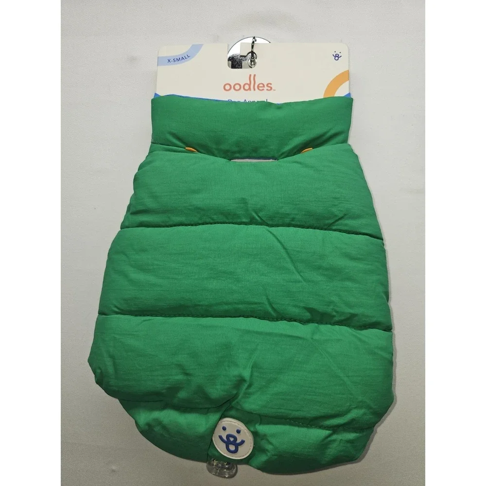 Oodles Dog Clothes Green Quilted Puffer Vest Warm Winter Jacket Size X-Small XS